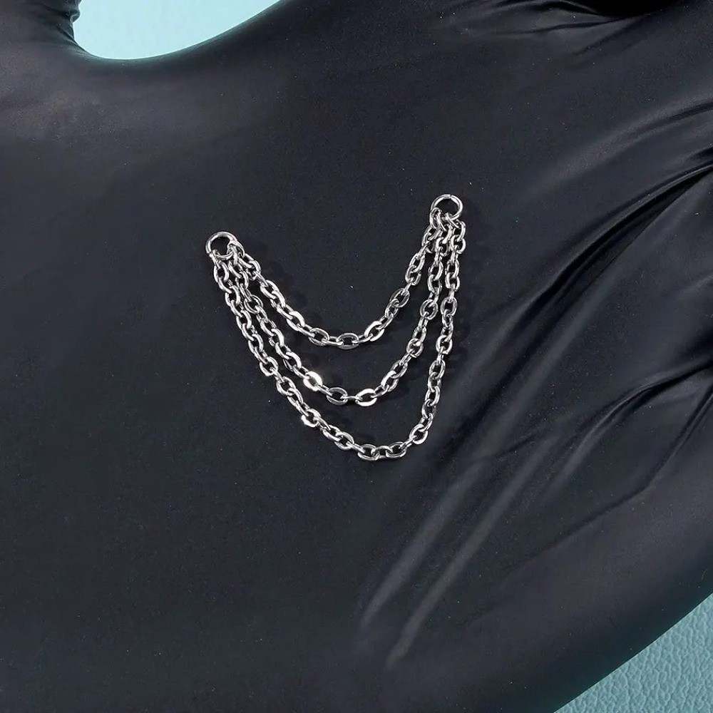 Body Jewelry And Piercing - Modny tytanowy łańcuszek do nosa, podwójny