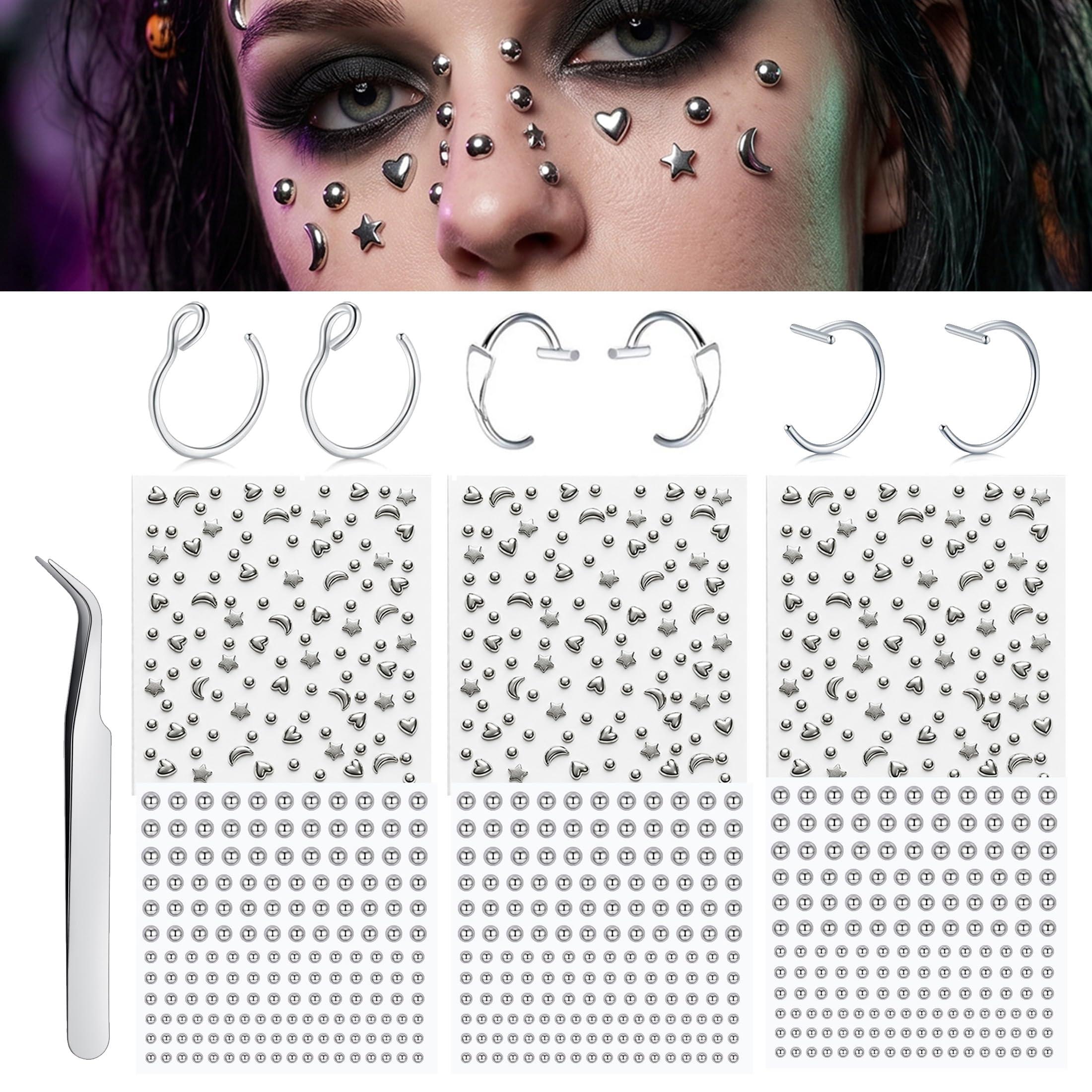 Body Jewelry Labret - Sztuczne kolczyki, naklejane kuleczki na nos,