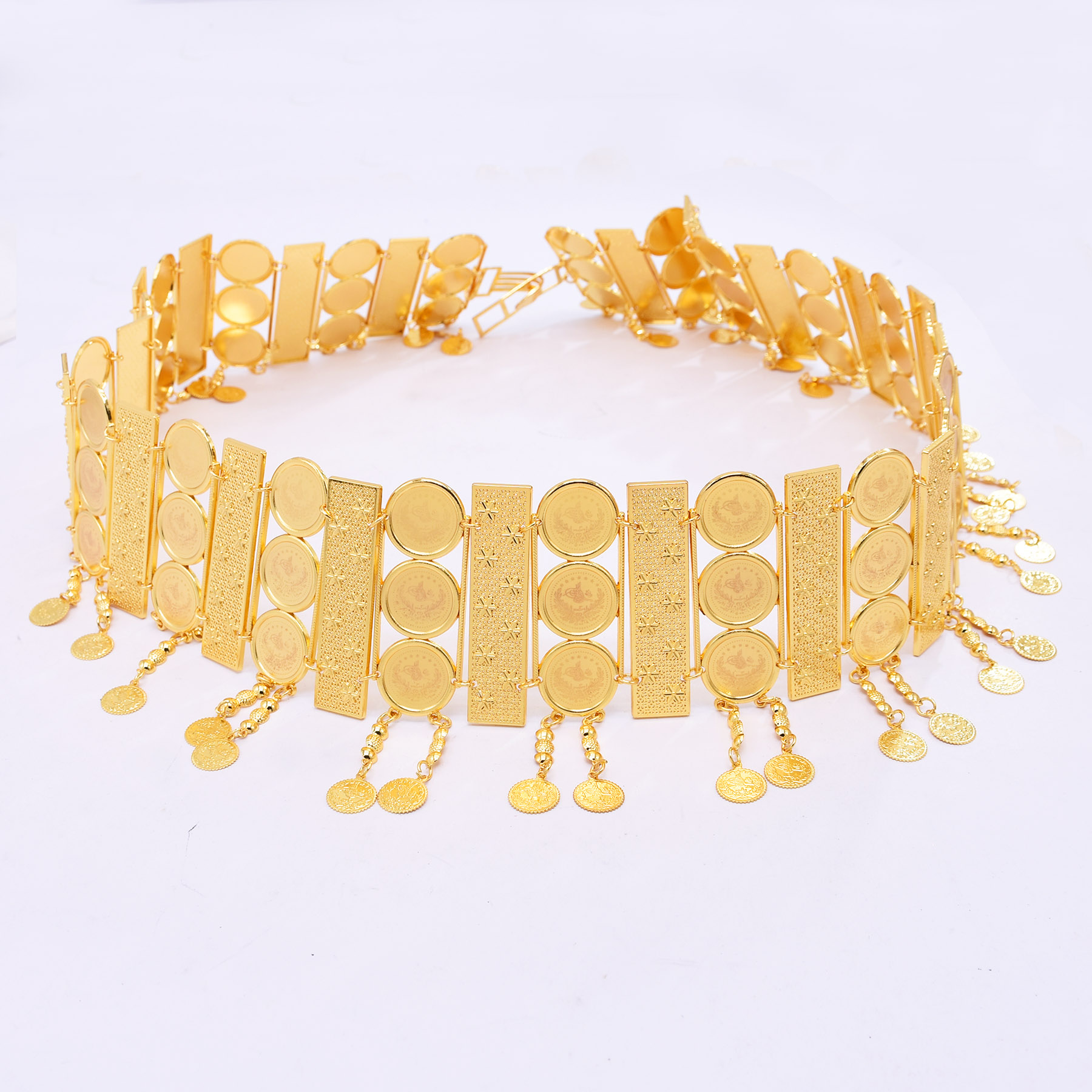 Body Jewelry Gold Plated - Szeroki pas z frędzlami i trzema