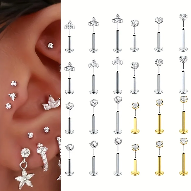 Flat Back Labret Stud - 6 szt. kolczyków bezgwintowych z płaskim